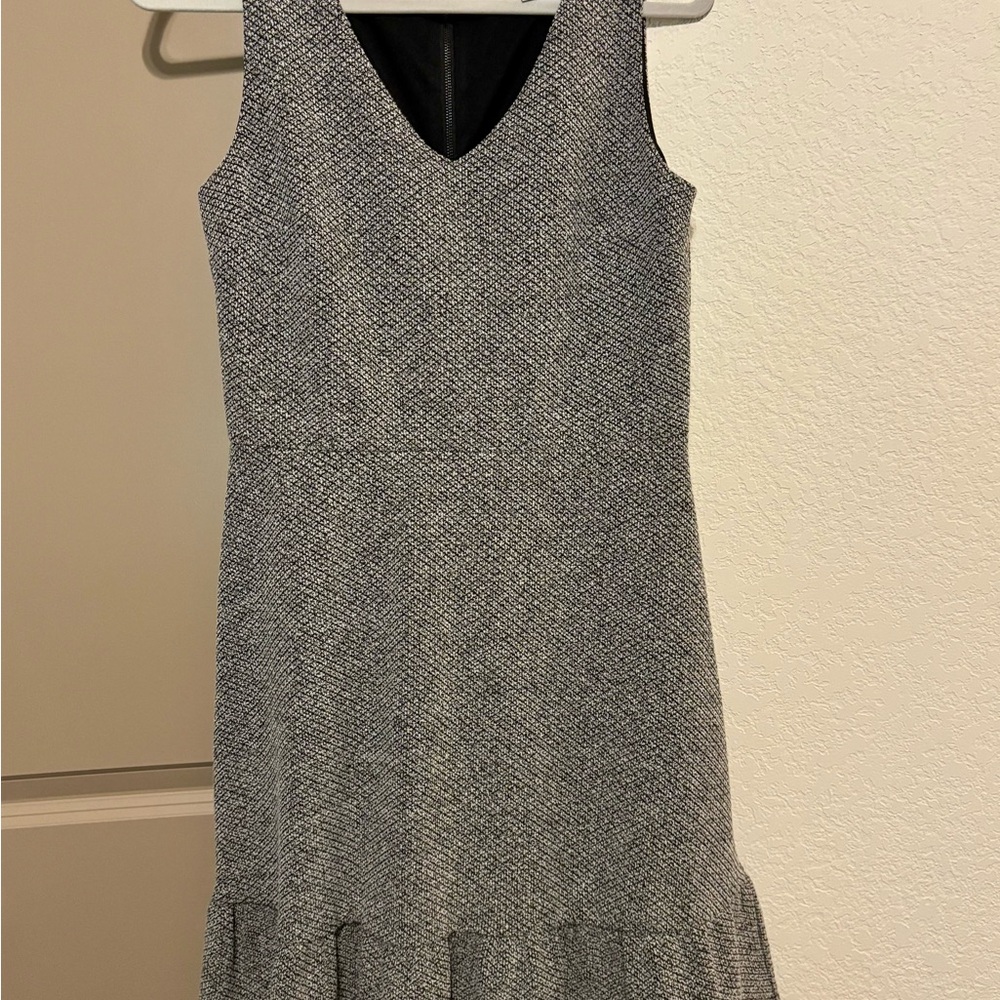 LOFT Gray Ruffled Sheath Midi Dress